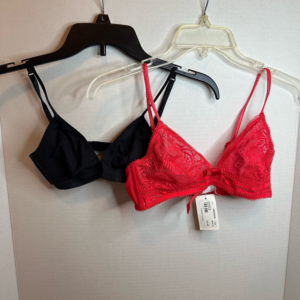 Lot of 2 NWT 34A Bras: Victoria's Secret Black and La Petitie Coquette Red